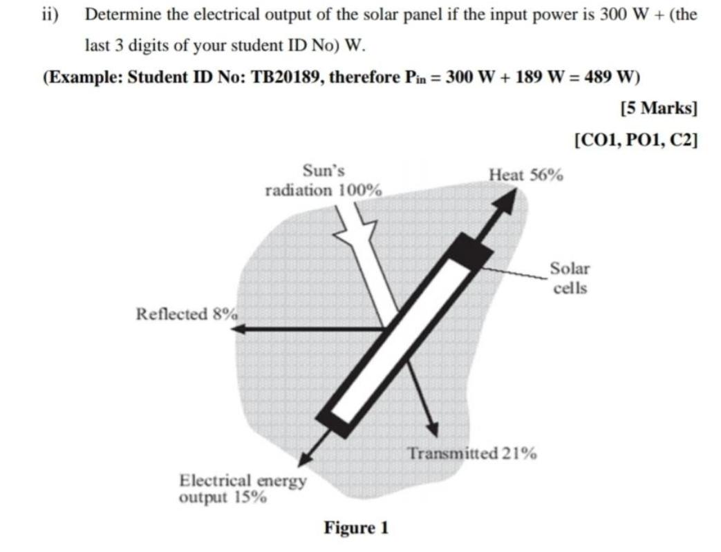 Solved ii) Determine the electrical output of the solar
