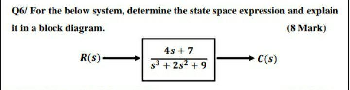 Solved Q6/ For the below system, determine the state space | Chegg.com