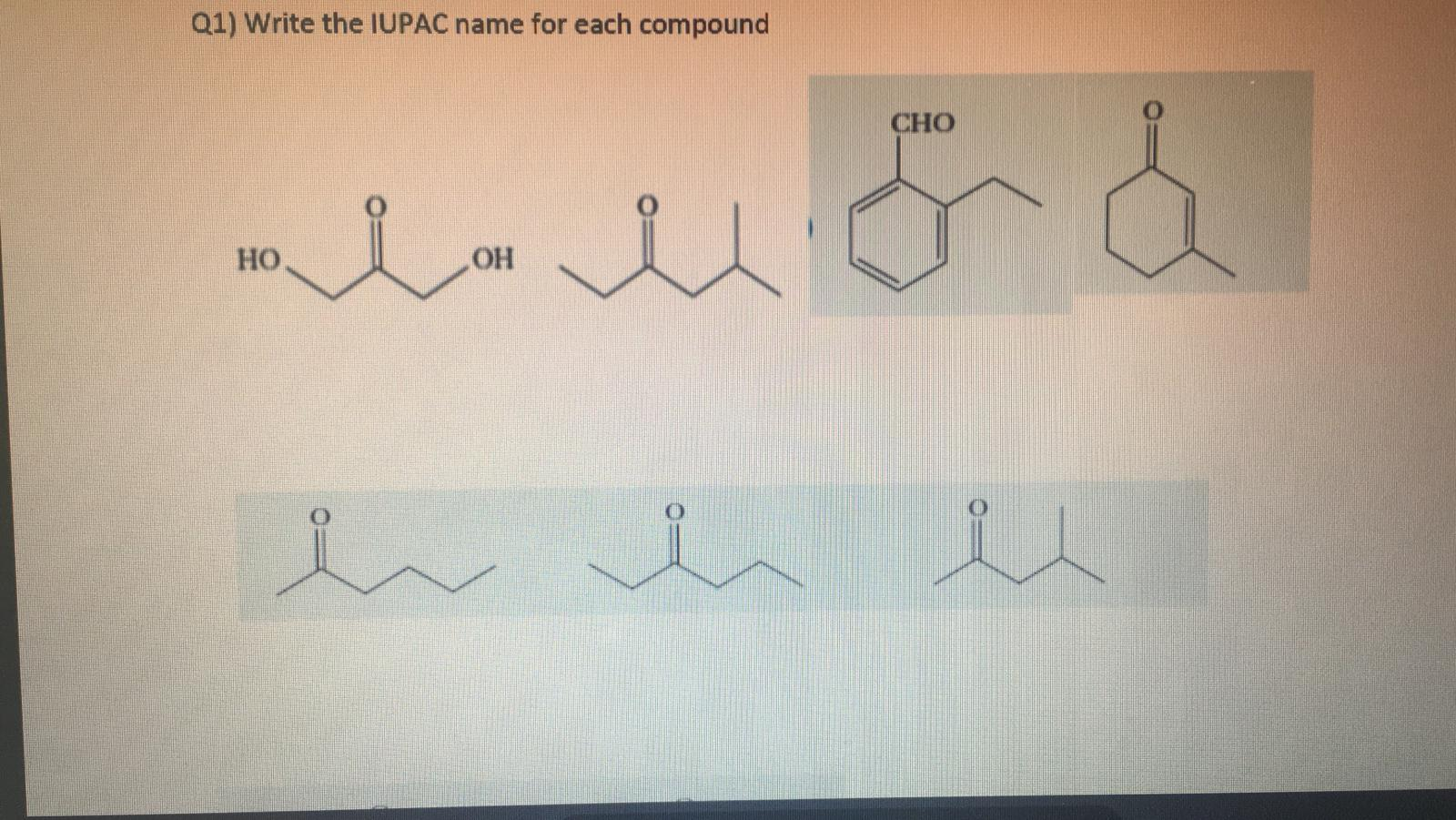 Q1) Write the IUPAC name for each compound CHO HO OH.