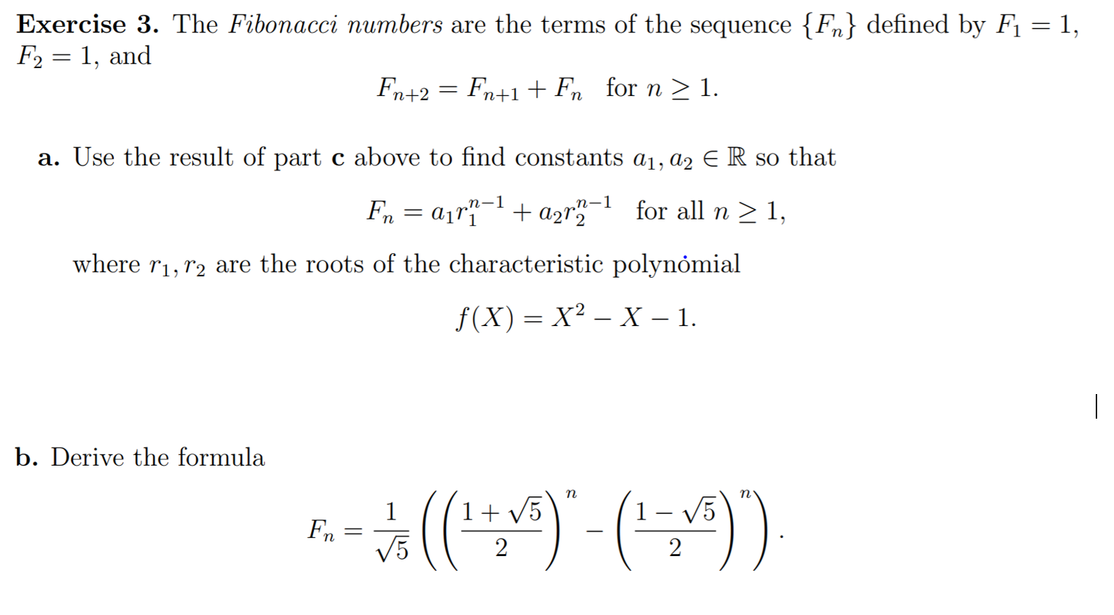 Solved The Fibonacci numbers are the terms of the sequence | Chegg.com
