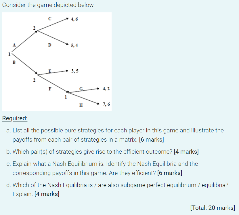 Solved Consider the game depicted below. с 4,6 D 3,5 - न B F | Chegg.com