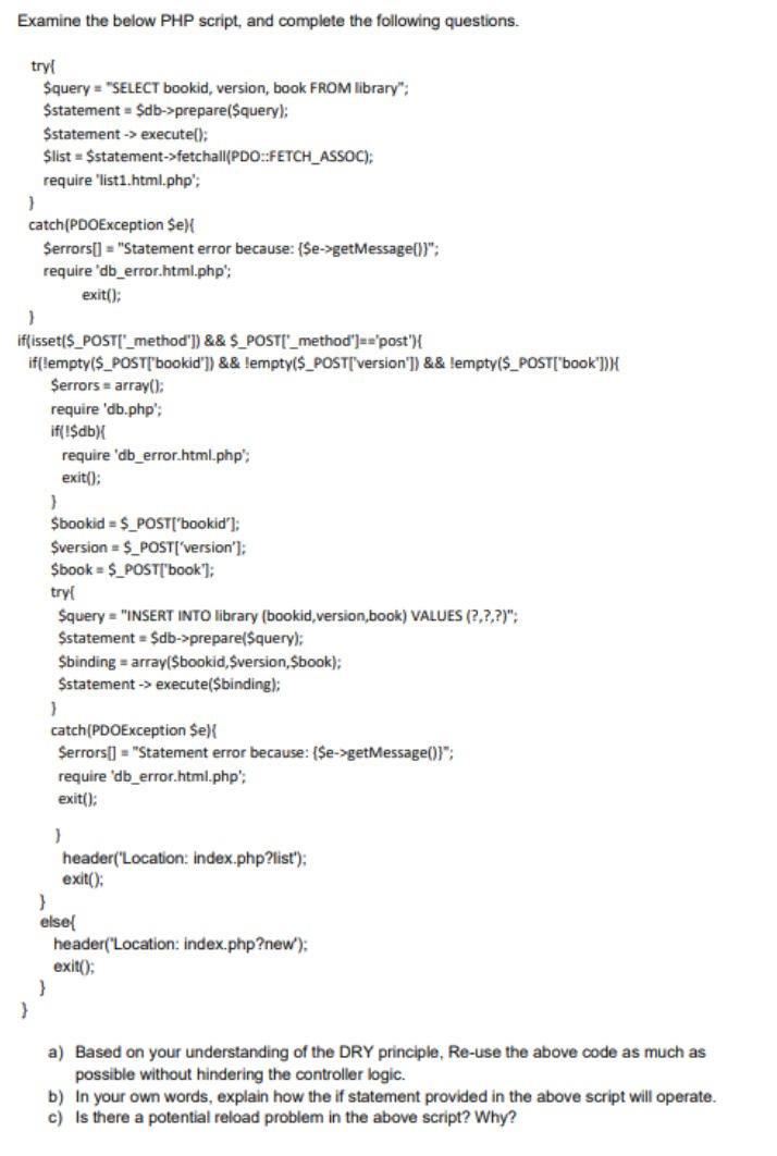 Solved Examine the below PHP script, and complete the | Chegg.com