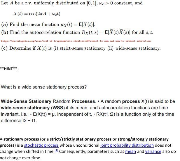 Solved Let A Be A R V Uniformly Distributed On 0 1 We Chegg Com