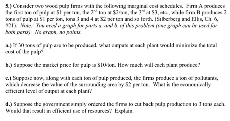 Solved 5.) Consider two wood pulp firms with the following | Chegg.com