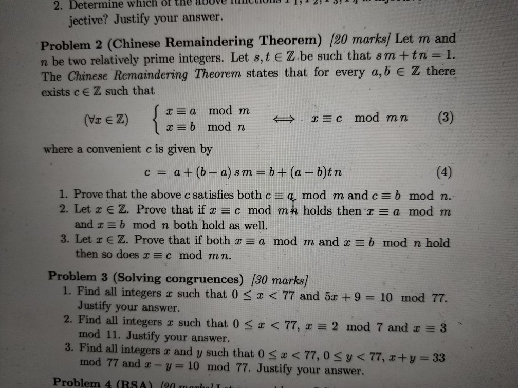 Solved How do I do these questions on the Chinese Remainder 