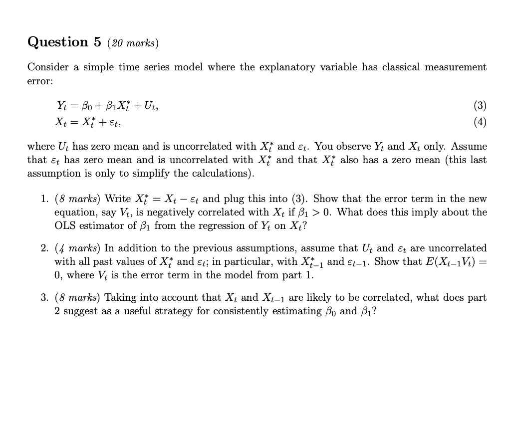 Solved Consider A Simple Time Series Model Where The | Chegg.com