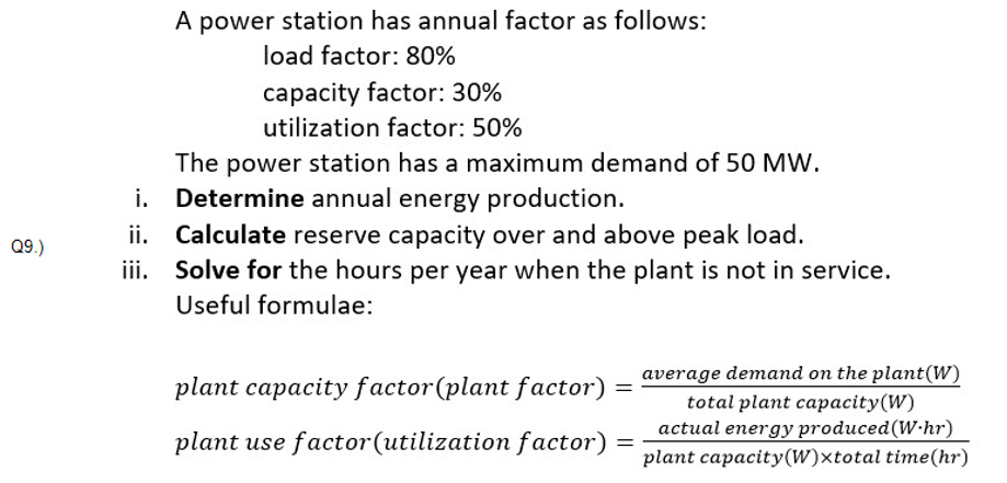 A Power Station Has Annual Factor As Follows Load Chegg Com