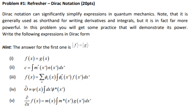 Solved Problem 1 Refresher Dirac Notation pts Dir Chegg Com