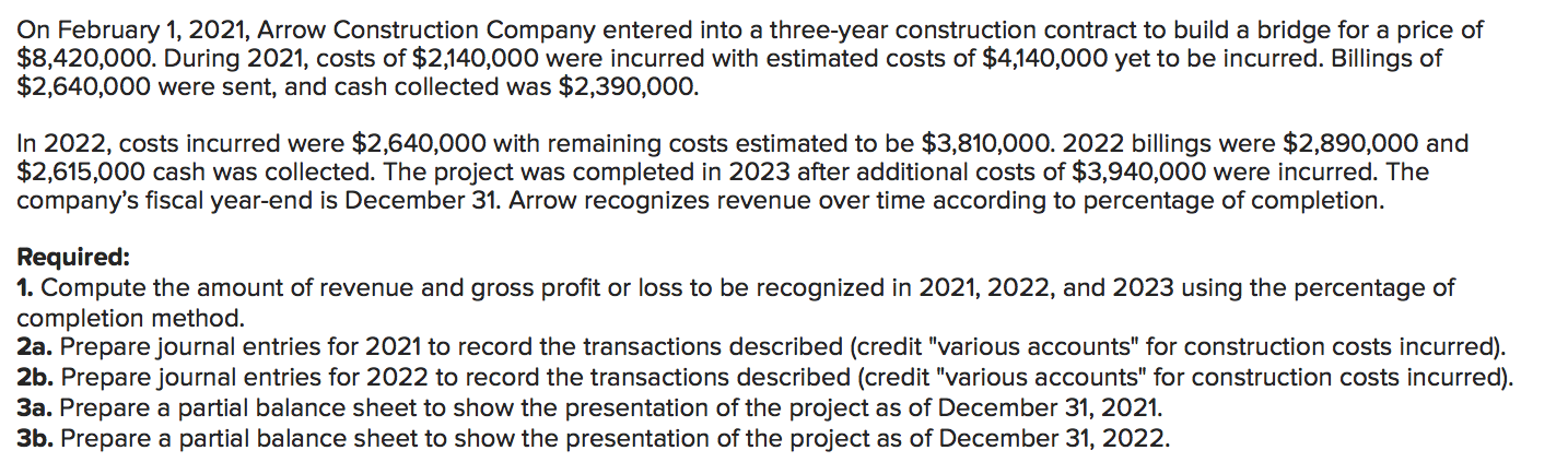 Solved On February 1, 2021, Arrow Construction Company | Chegg.com