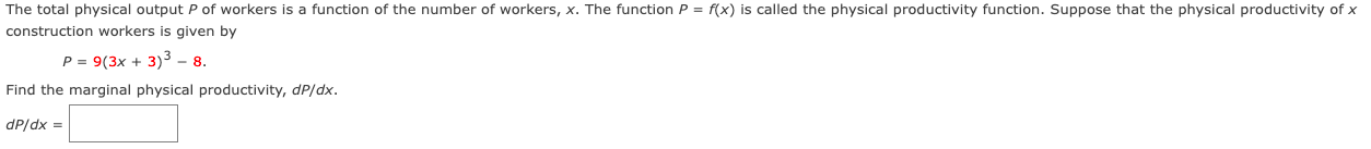 Solved The total physical output P of workers is a function | Chegg.com