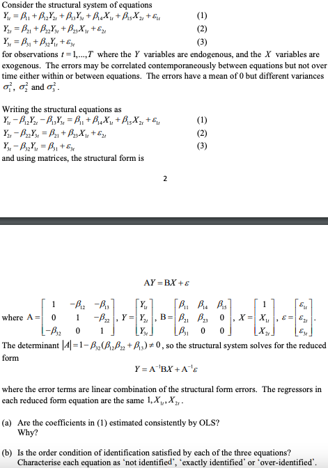 Solved Consider The Structural System Of Equations Y₁₁ =B₁₁ | Chegg.com