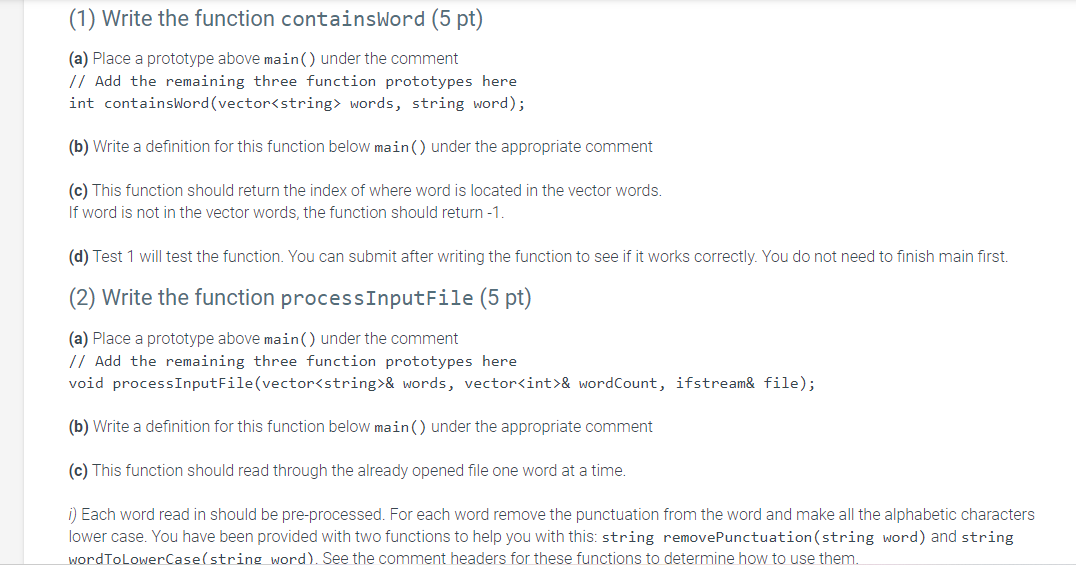Solved (1) Write the function containsWord (5 pt) (a) Place | Chegg.com