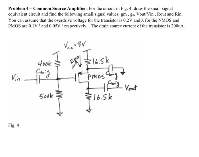 Solved Problem 4 - Common Source Amplifier: For the circuit | Chegg.com