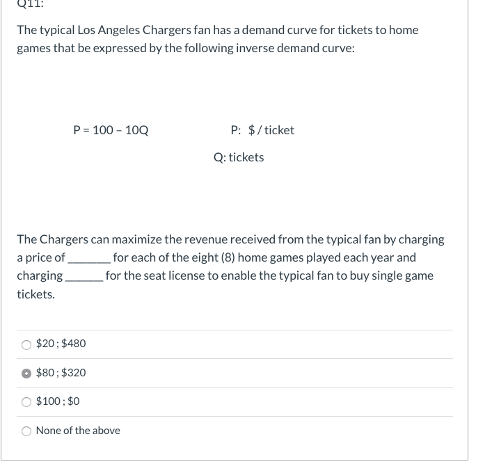 Solved Q11: The typical Los Angeles Chargers fan has a