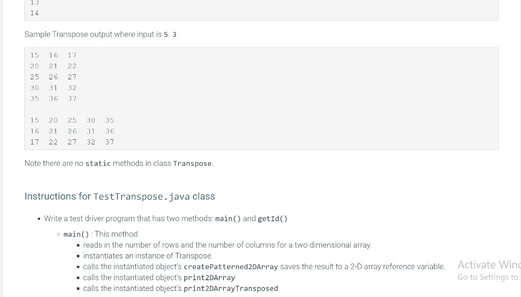 Solved 5 Program 2c Transpose Objectives Create A Use Chegg Com