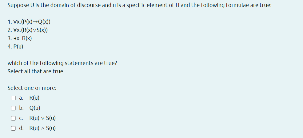Solved Suppose U is the domain of discourse and u is a | Chegg.com