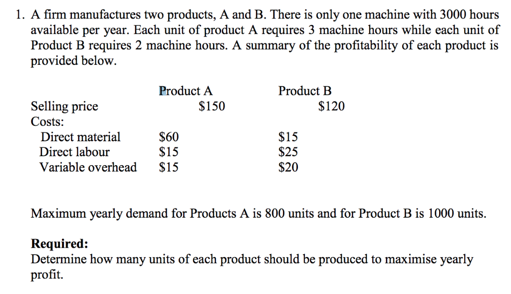 Solved 1. A Firm Manufactures Two Products, A And B. There | Chegg.com