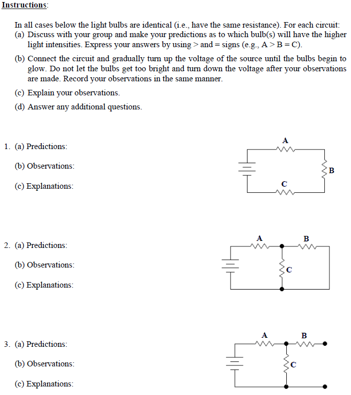 Solved Instructions In All Cases Below The Light Bulbs Are | Chegg.com