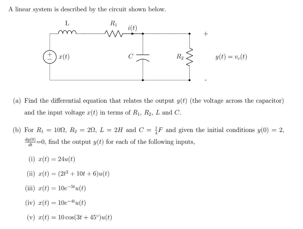 Solved A linear system is described by the circuit shown | Chegg.com