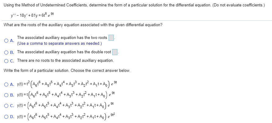 Solved Using the Method of Undetermined Coefficients