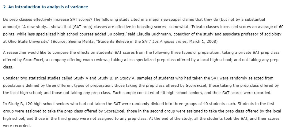 2. An introduction to analysis of variance Do prep | Chegg.com