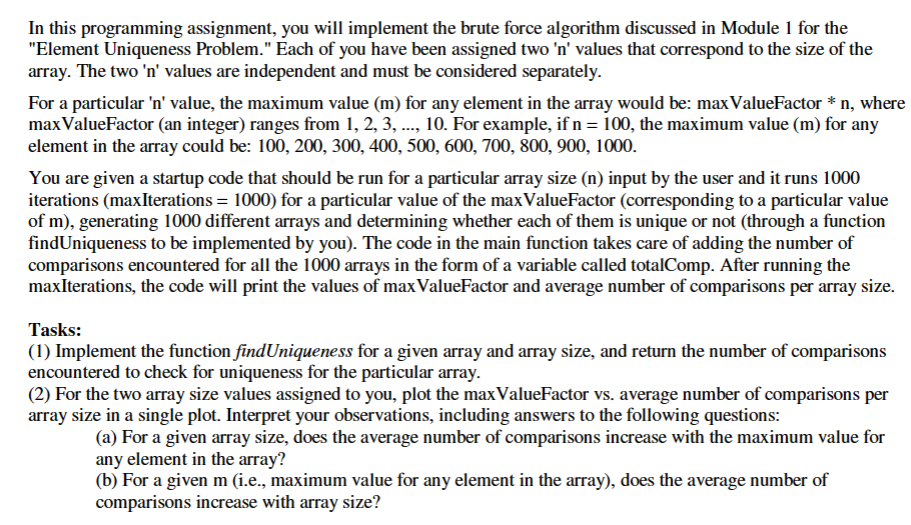 Solved The array size n values that was assigned to me was | Chegg.com