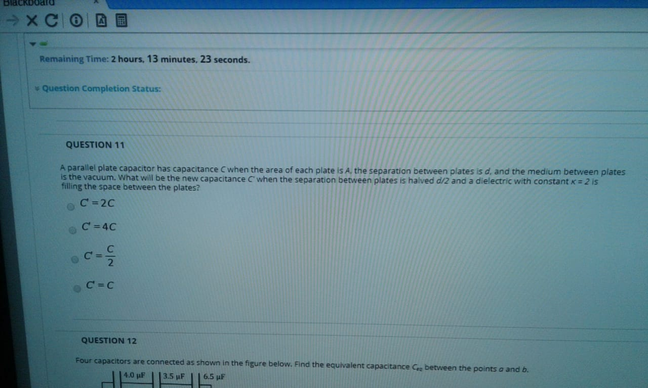 Solved Blackboard Xc Remaining Time 2 Hours 13 Minut Chegg Com