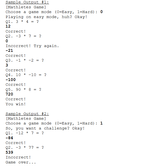 Solved Assignment4C: Mathletes Game! With the introduction | Chegg.com