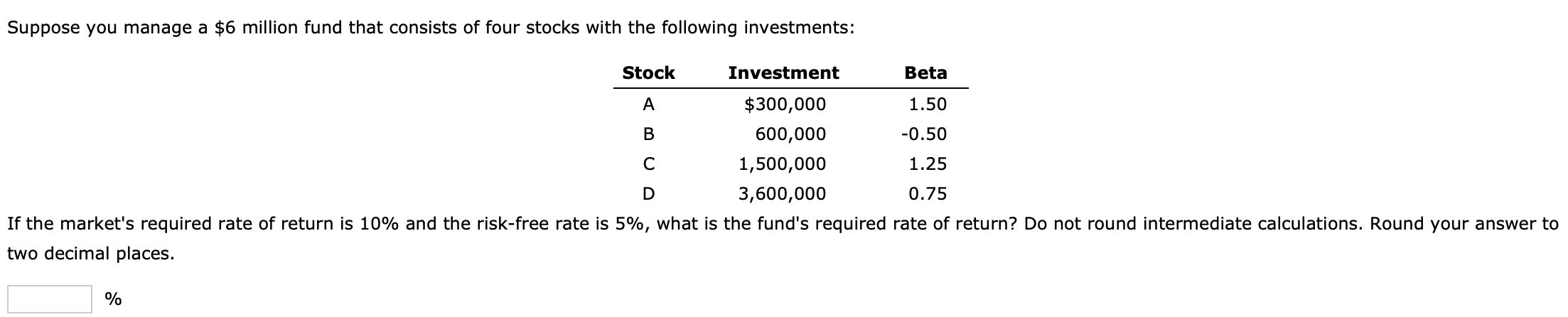 Solved Suppose you manage a $6 million fund that consists of | Chegg.com