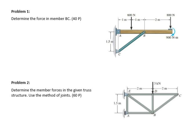 Solved Problem 1: Determine the force in member BC. (40 P) | Chegg.com