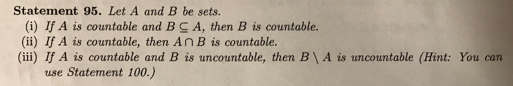 Solved Statement 95. Let A And B Be Sets. (i) If A Is | Chegg.com