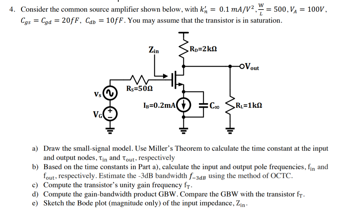 Solved = w L 4. Consider the common source amplifier shown | Chegg.com