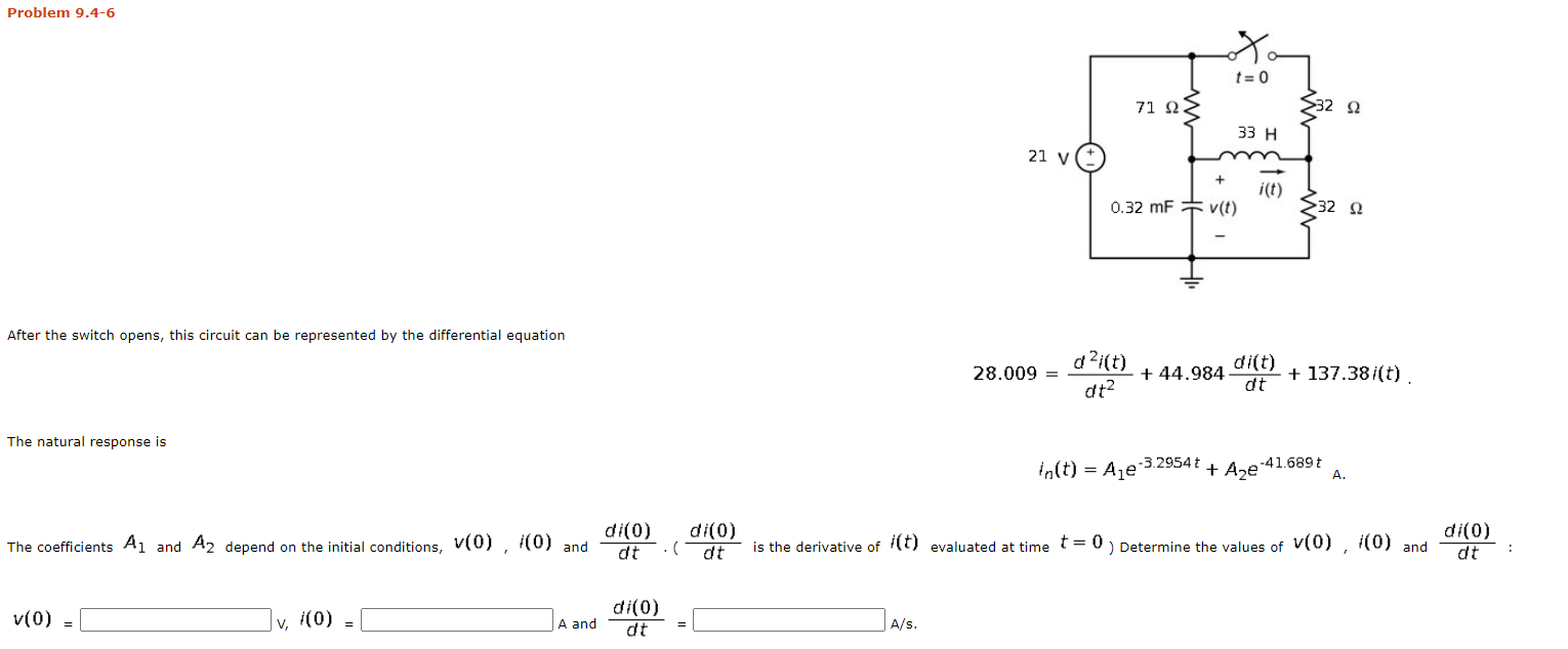 Solved Problem 9.4-6 t=0 71 2 32 22 33 H 21 v 0.32 mF+v(t) | Chegg.com