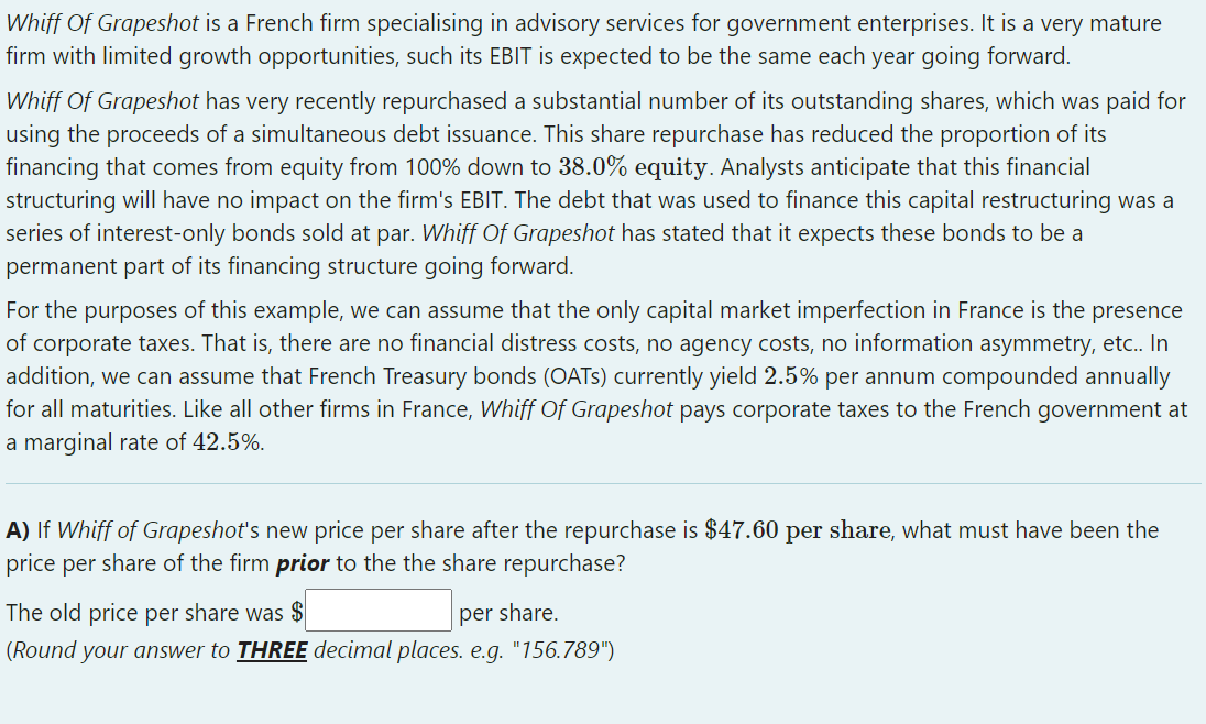 Solved Whiff Of Grapeshot is a French firm specialising in