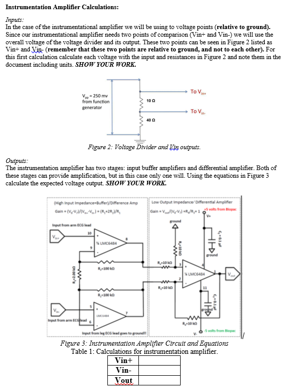 Solved Instrumentation Amplifier Calculations Inputs In the