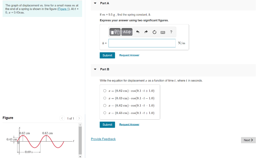Solved The graph of displacement vs. time for a small mass m | Chegg.com