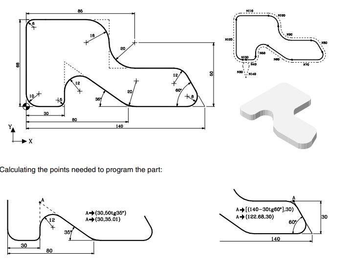 Solved Make a part program for the part shown in the | Chegg.com