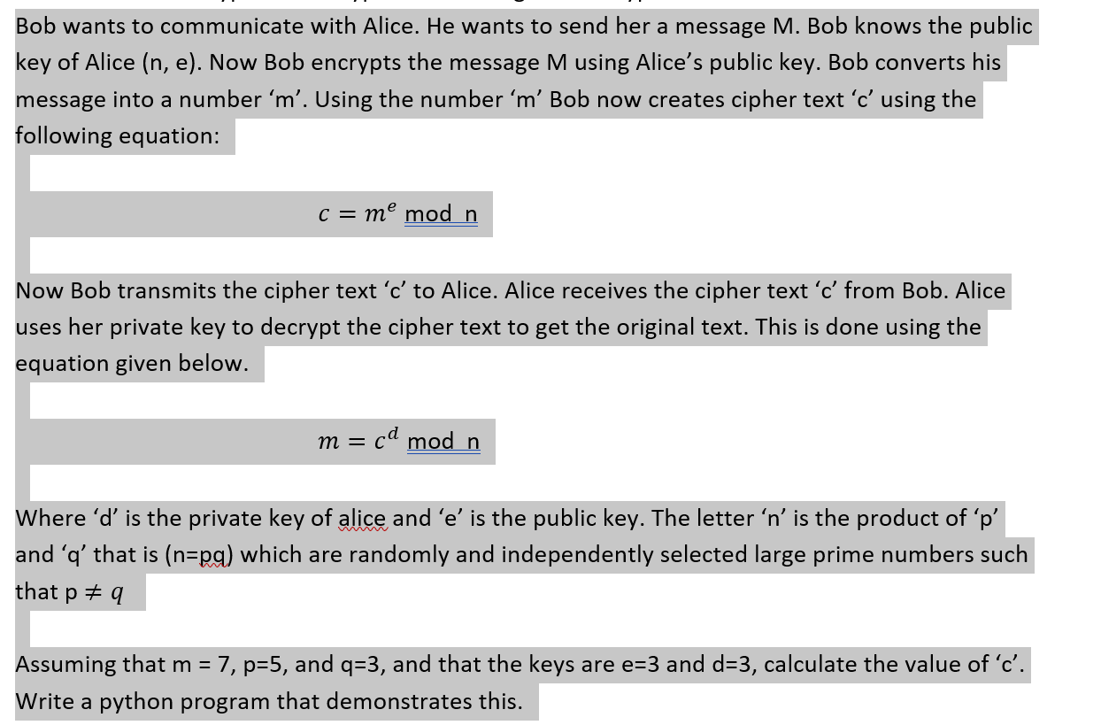 Solved Bob Wants To Communicate With Alice He Wants To Send