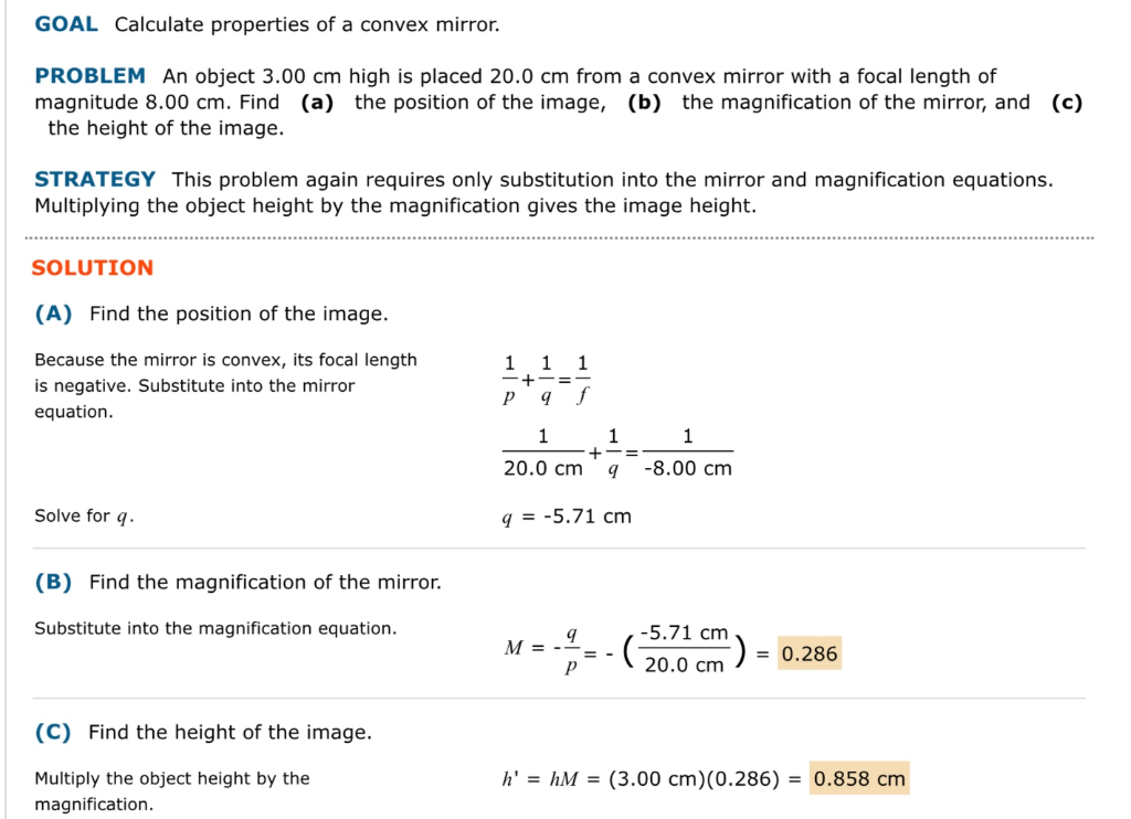 Solved GOAL Calculate properties of a convex mirror. PROBLEM