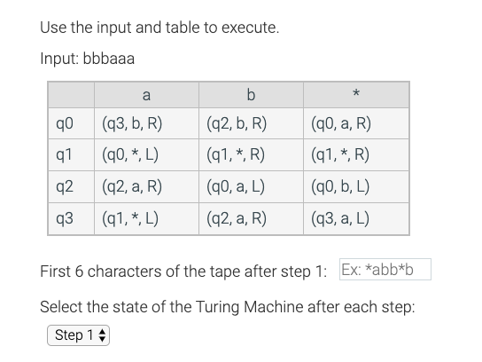 Solved Use The Input And Table To Execute Input: Bbbaaa B | Chegg.com