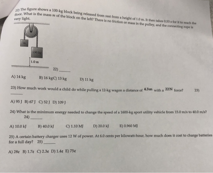 Solved n The figure shows a 100kg block being released from