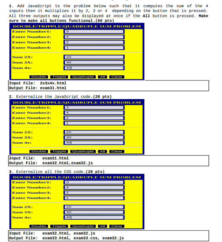 Solved 1. Add JavaScript to the problem below such that it | Chegg.com