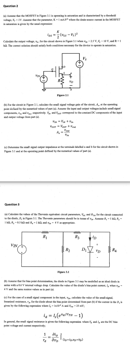 Mosfet Questions Question 2(a) Assume that the MOSFET in Figure | Chegg.com