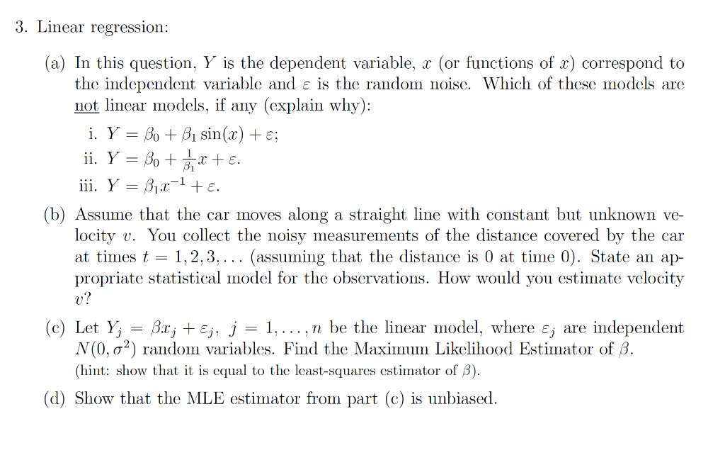 Solved 3. Linear regression: (a) In this question, Y is the | Chegg.com