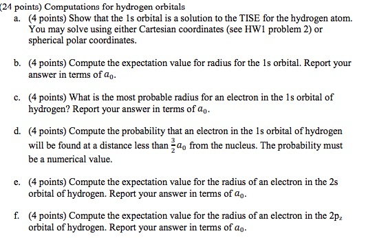 Solved (21 points) Computations for hydrogen orbitals a. (4 | Chegg.com