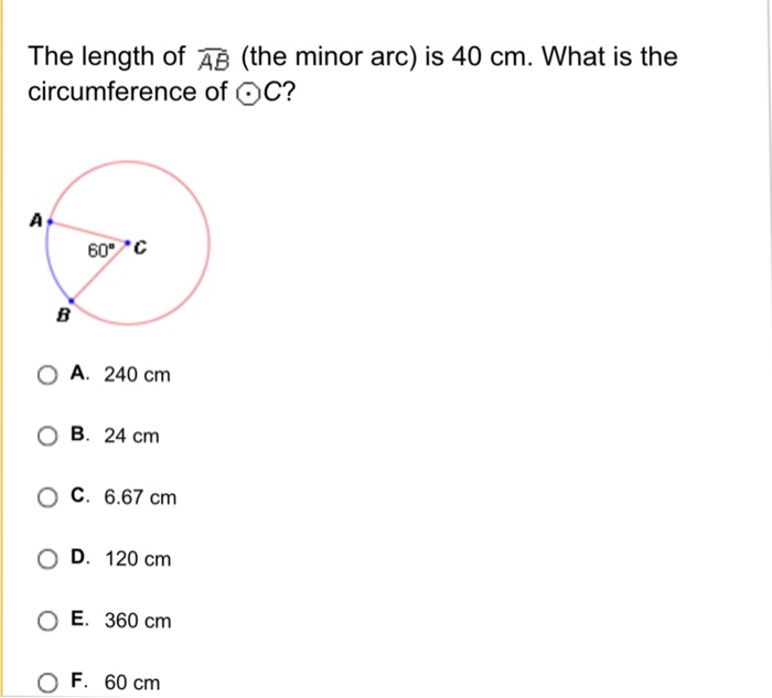how to find length of minor arc with circumference
