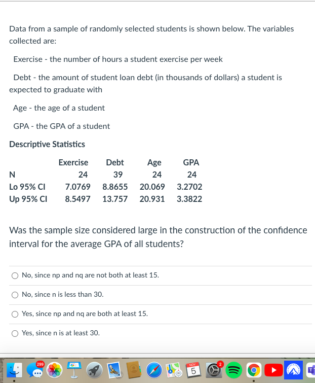 Solved Data from a sample of randomly selected students is | Chegg.com