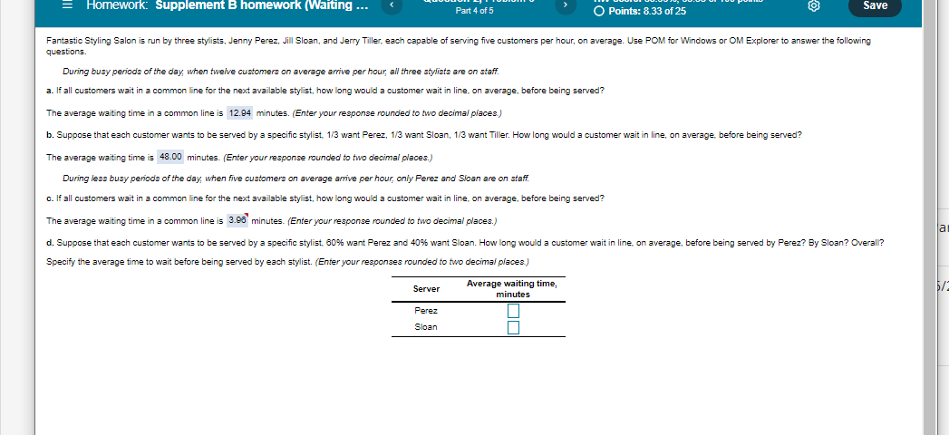 Solved Homework: Supplement B Homework (Waiting ... Part 4 | Chegg.com