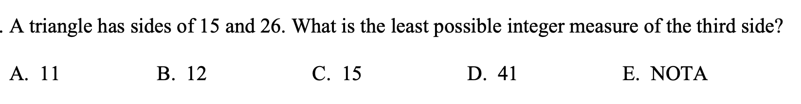 Solved A triangle has sides of 15 and 26. What is the least | Chegg.com