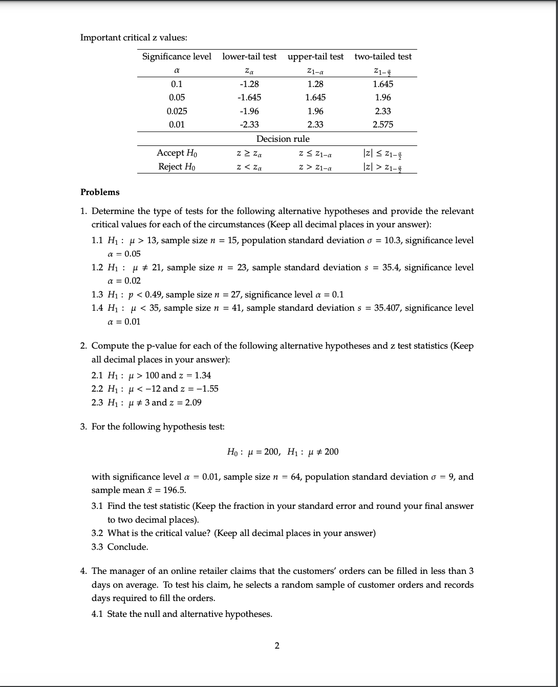 solved-important-critical-z-values-problems-1-determine-chegg